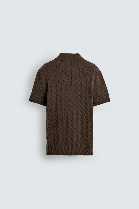 Men's Premium Cable Knit Polo Shirt – Black