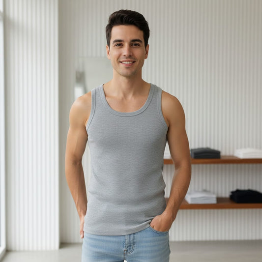 Men's Gray Ribbed Tank Top