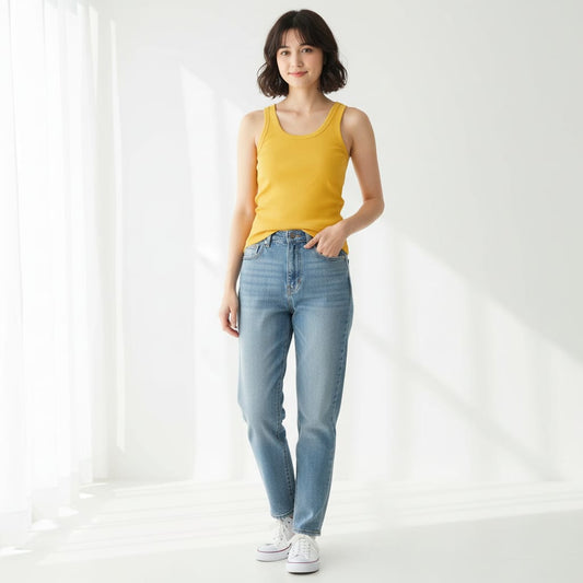 Diamond Ribbed Sleeveless Women Tank Top - Yellow