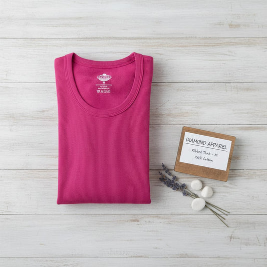 Stylish Pink Ribbed Cotton Tank Top (Unisex)
