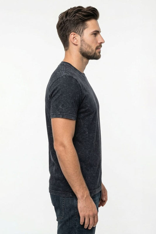 Men's Black Acid-Wash Crew Neck T-Shirt