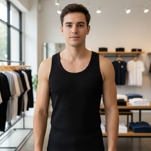 Men's Black Sleeveless Tank Top (Classic Fit)