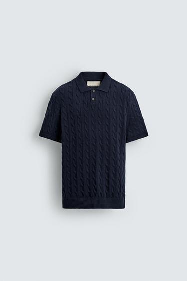 Men's Premium Cable Knit Polo Shirt – Black