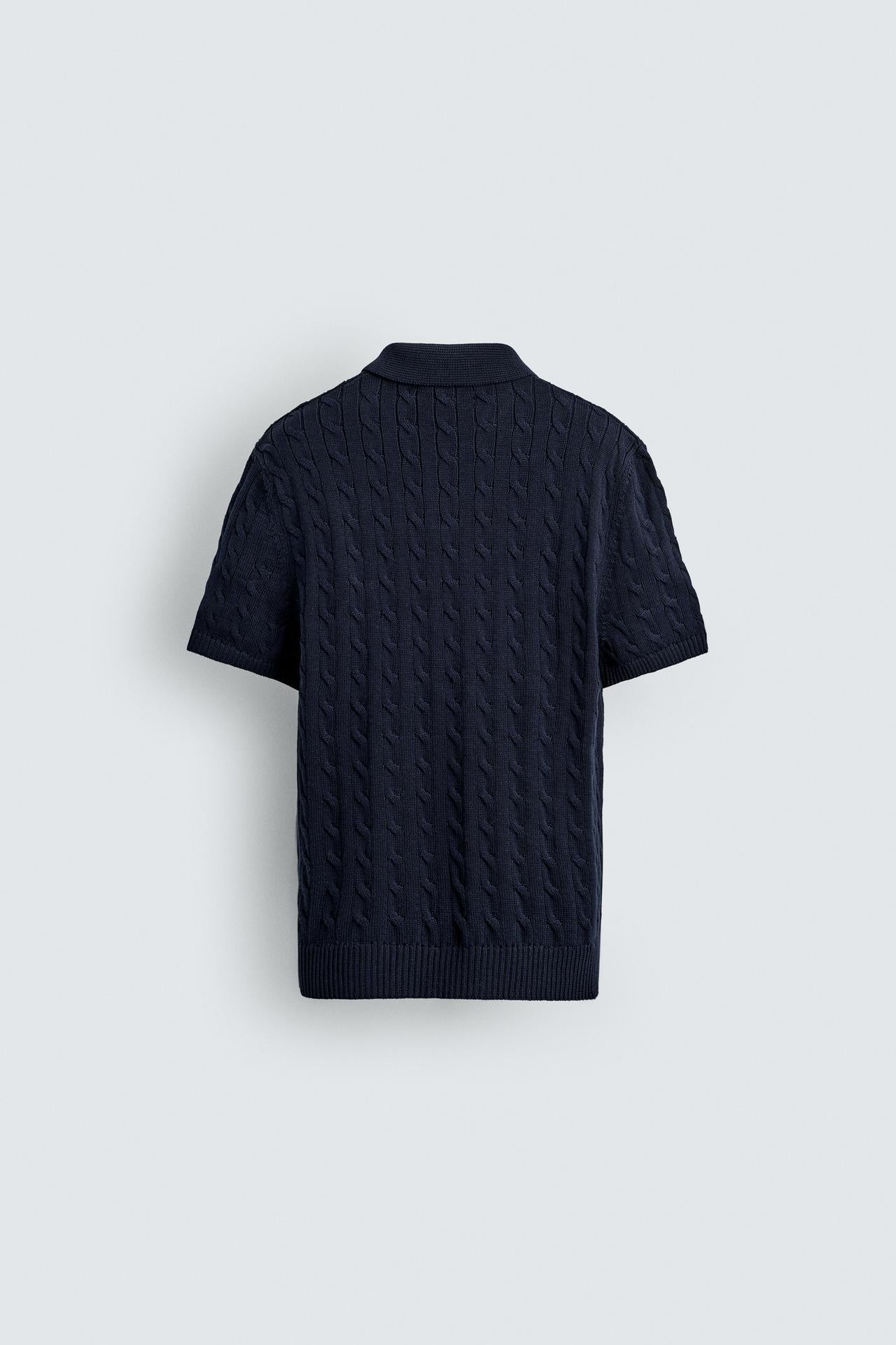 Men's Premium Cable Knit Polo Shirt – Black