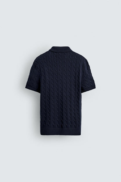 Men's Premium Cable Knit Polo Shirt – Black