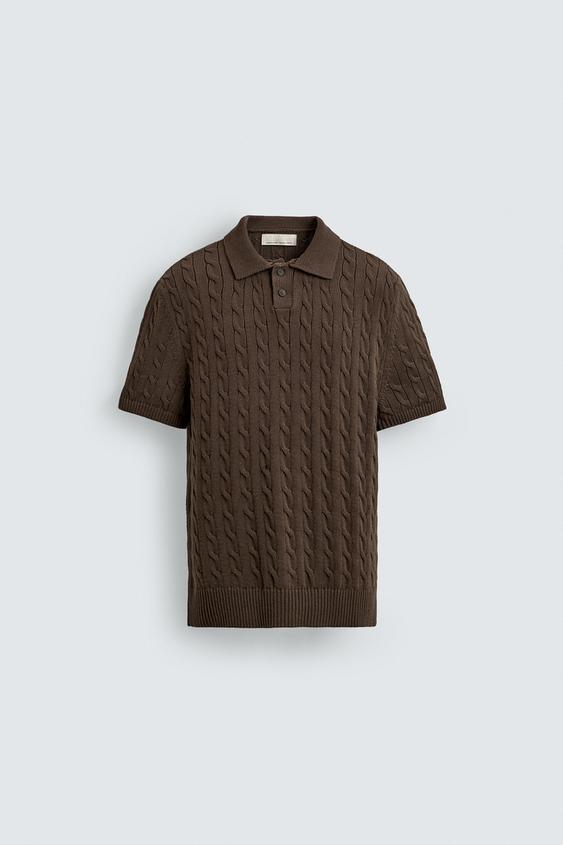 Men's Premium Cable Knit Polo Shirt – Black