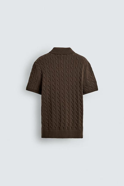 Men's Premium Cable Knit Polo Shirt – Black