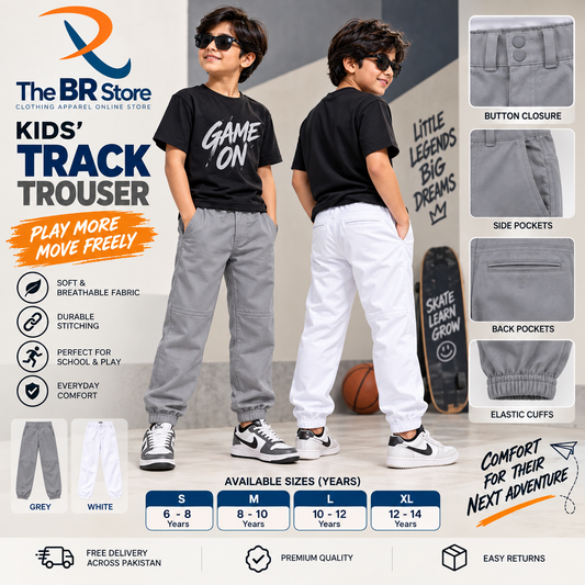 Jogger Trouser Kids’ Double Button  – Grey & White