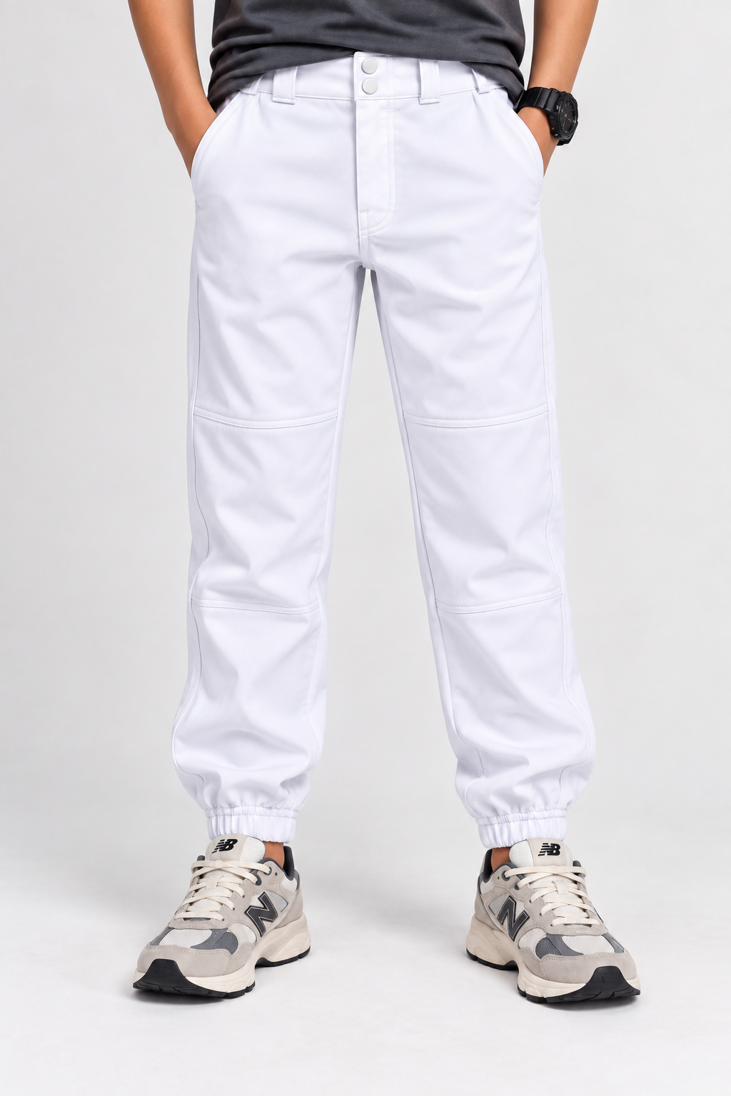 Jogger Trouser Kids’ Double Button  – Grey & White