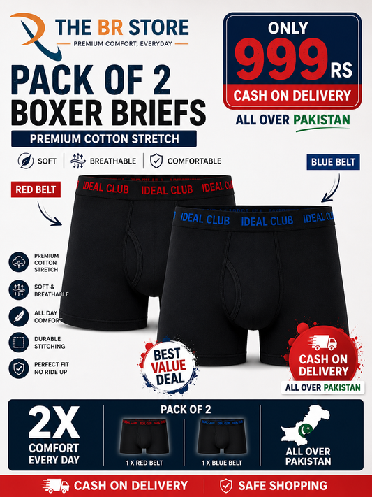 Premium Cotton Stretch Boxer Briefs – Pack of 2 (Red & Blue Waistband