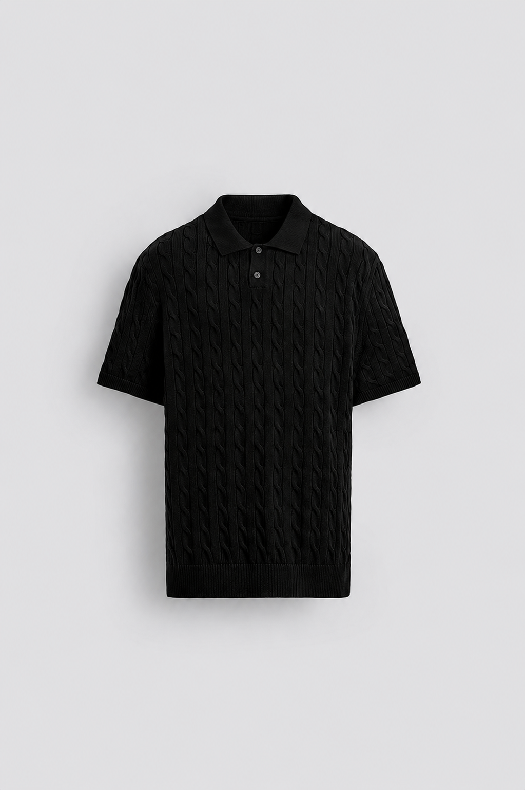 Men's Premium Cable Knit Polo Shirt – Black