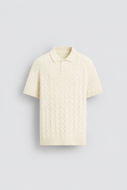 Men's Premium Cable Knit Polo Shirt – Black