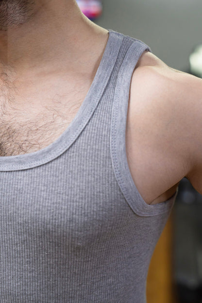 Men's Gray Ribbed Tank Top
