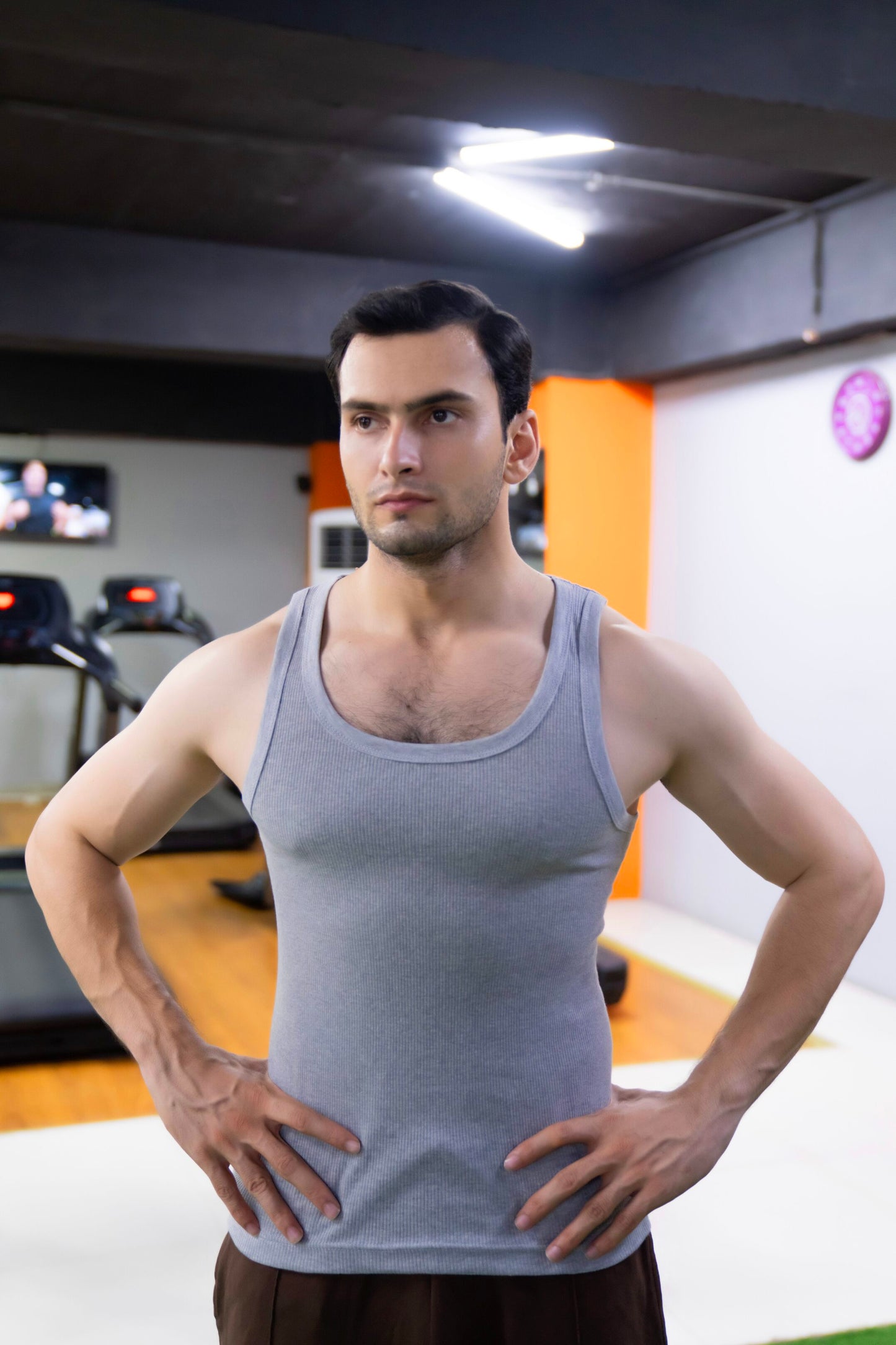Men's Gray Ribbed Tank Top