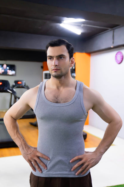 Men's Gray Ribbed Tank Top