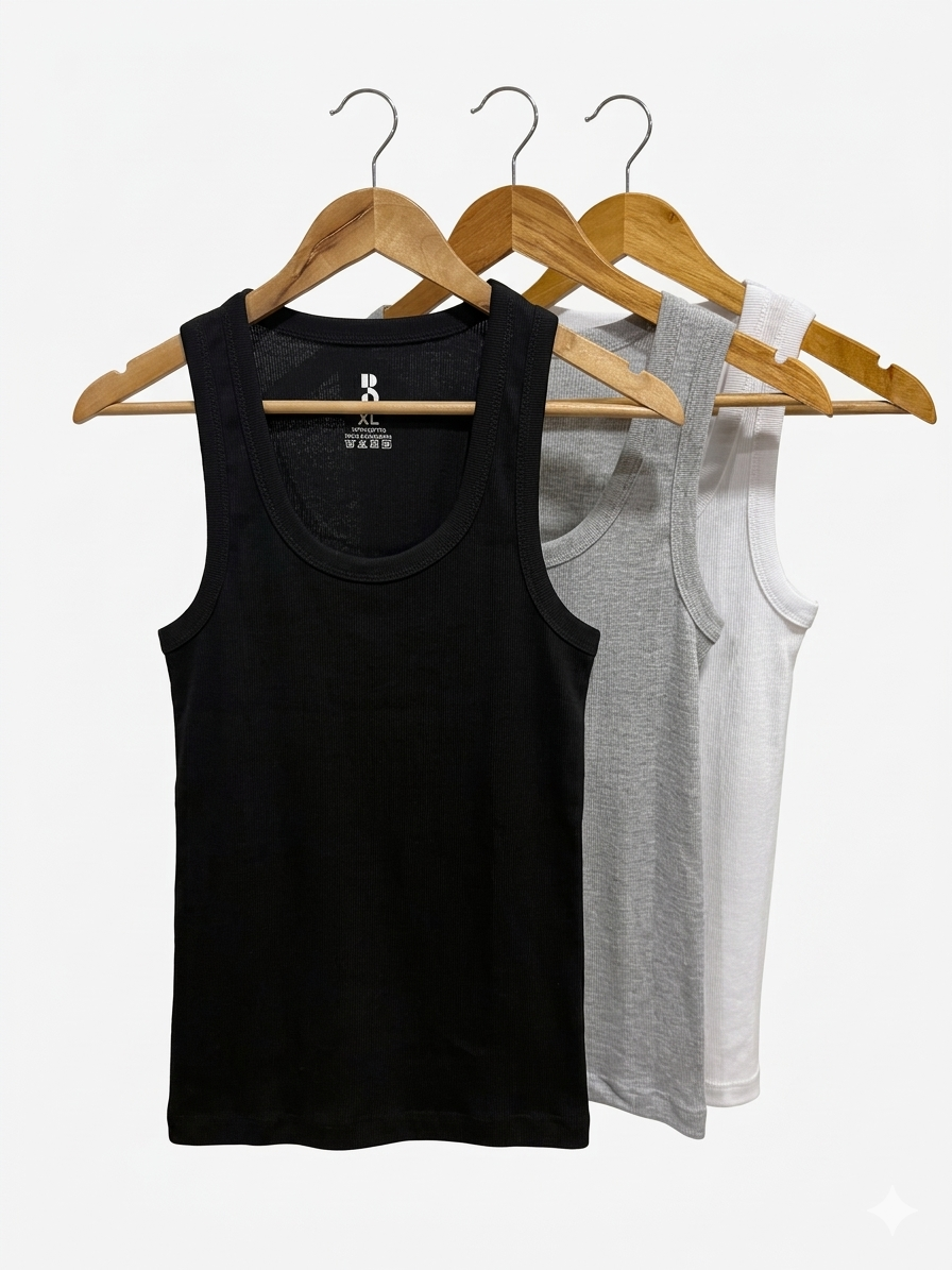 3 Piece Men's Cotton Ribbed Tank Top (WBG)