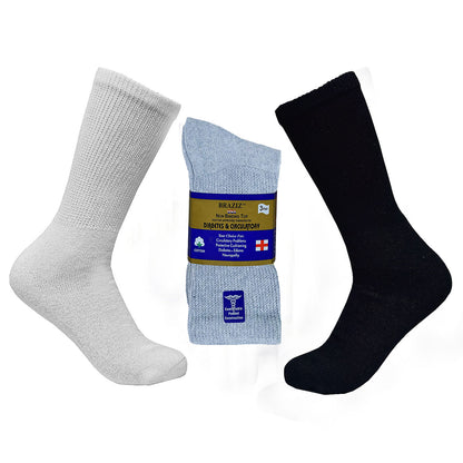 3 Pair Non-Binding Diabetic Crew Socks – Cotton Comfort for Circulation Support