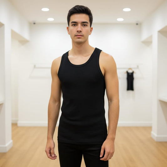 Men's Black Sleeveless Tank Top (Classic Fit)