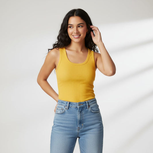 Diamond Ribbed Sleeveless Women Tank Top - Yellow