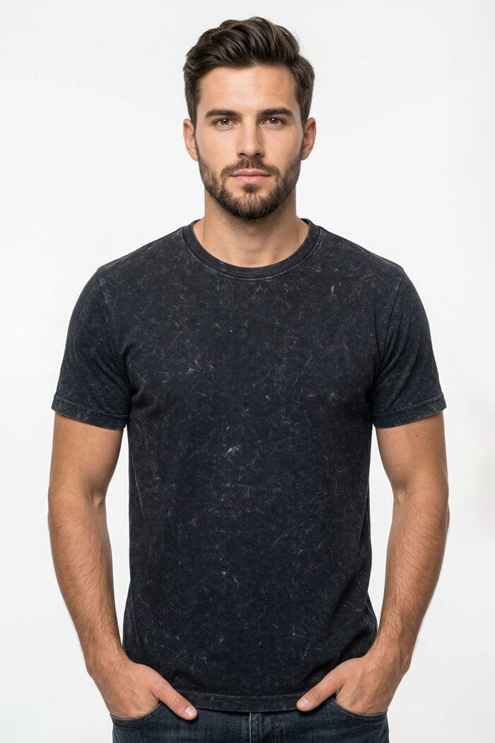 Men's Black Acid-Wash Crew Neck T-Shirt