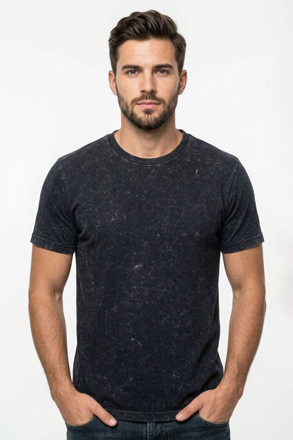 Men's Black Acid-Wash Crew Neck T-Shirt