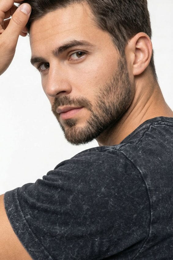Men's Black Acid-Wash Crew Neck T-Shirt