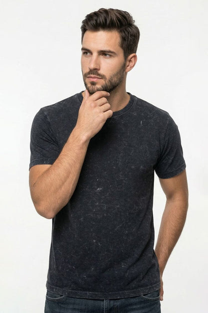 Men's Black Acid-Wash Crew Neck T-Shirt