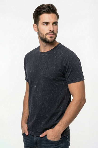Men's Black Acid-Wash Crew Neck T-Shirt