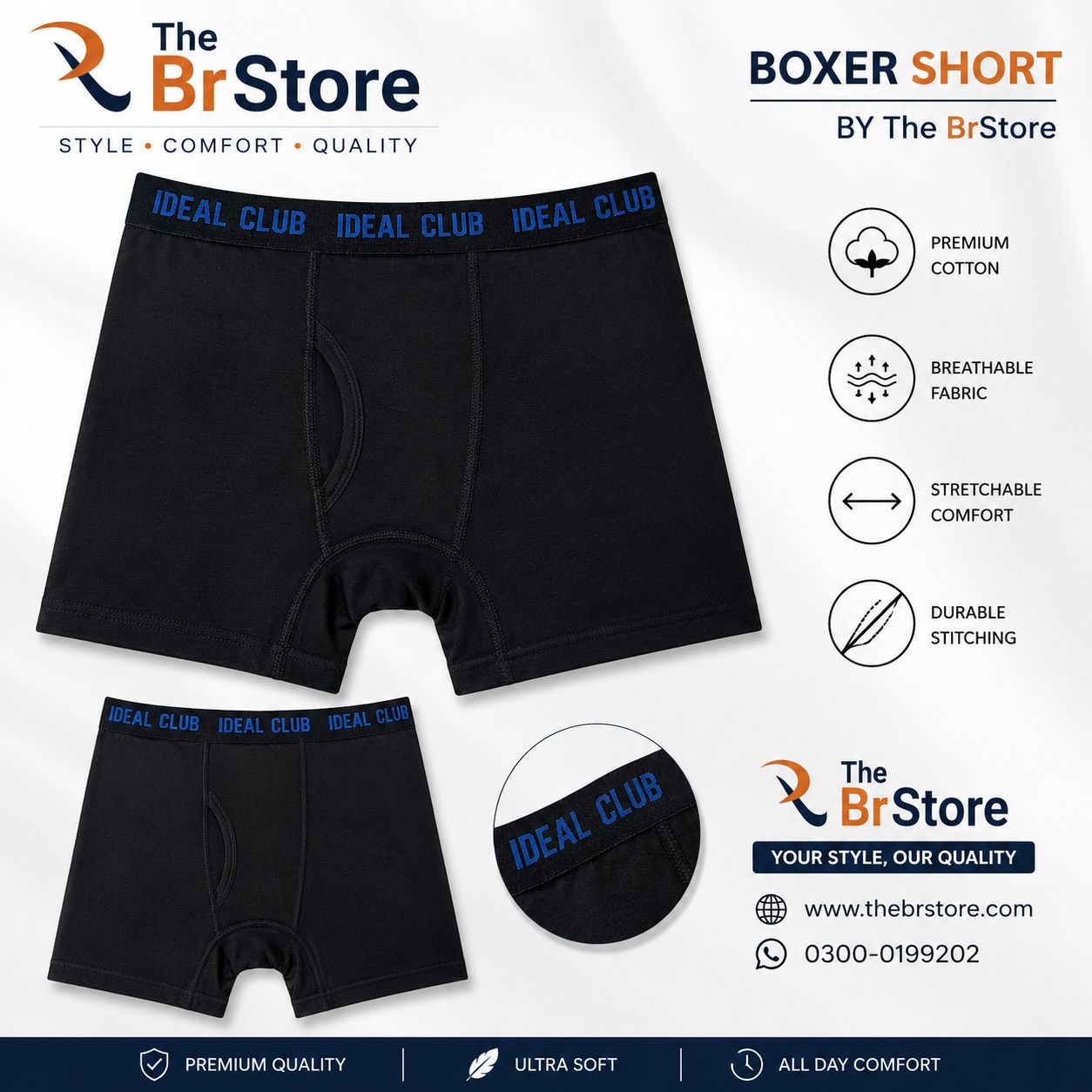 Premium Cotton Stretch Boxer Briefs – Pack of 2 (Red & Blue Waistband