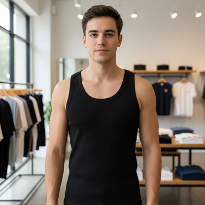 Men's Black Sleeveless Tank Top (Classic Fit)